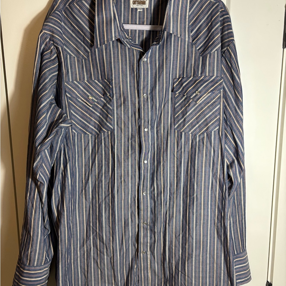 Ely Cattleman Blue and White Striped Button Down Shirt